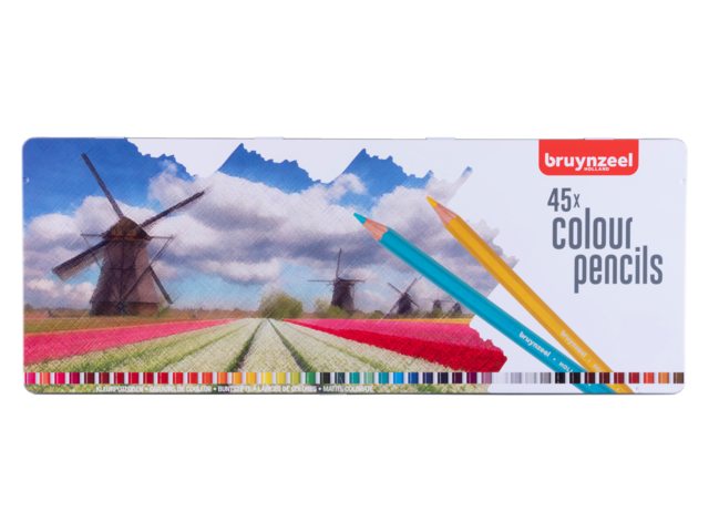 45 kleurpotloden in blik molen