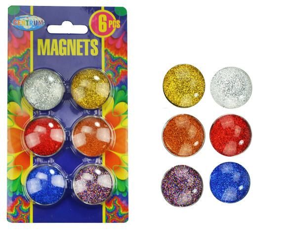 6 glitter magneten 30mm op kaart 88804