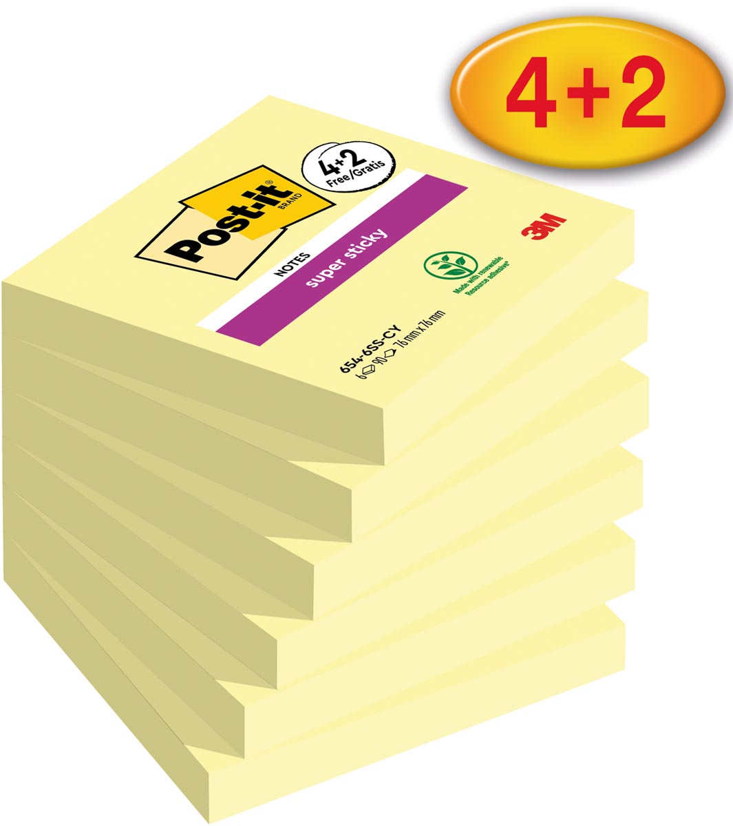 4+2 gratis Post-It blokjes 76*76mm 90vel