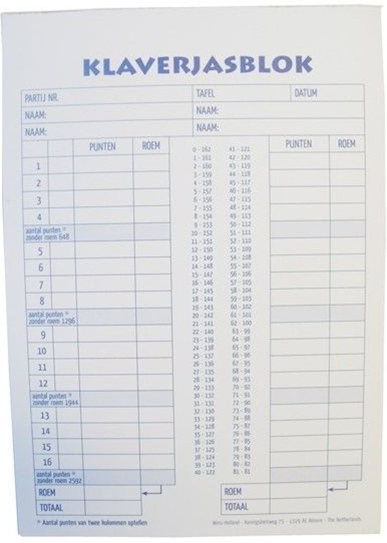 Klaverjas scoreblok 50 vel.100003