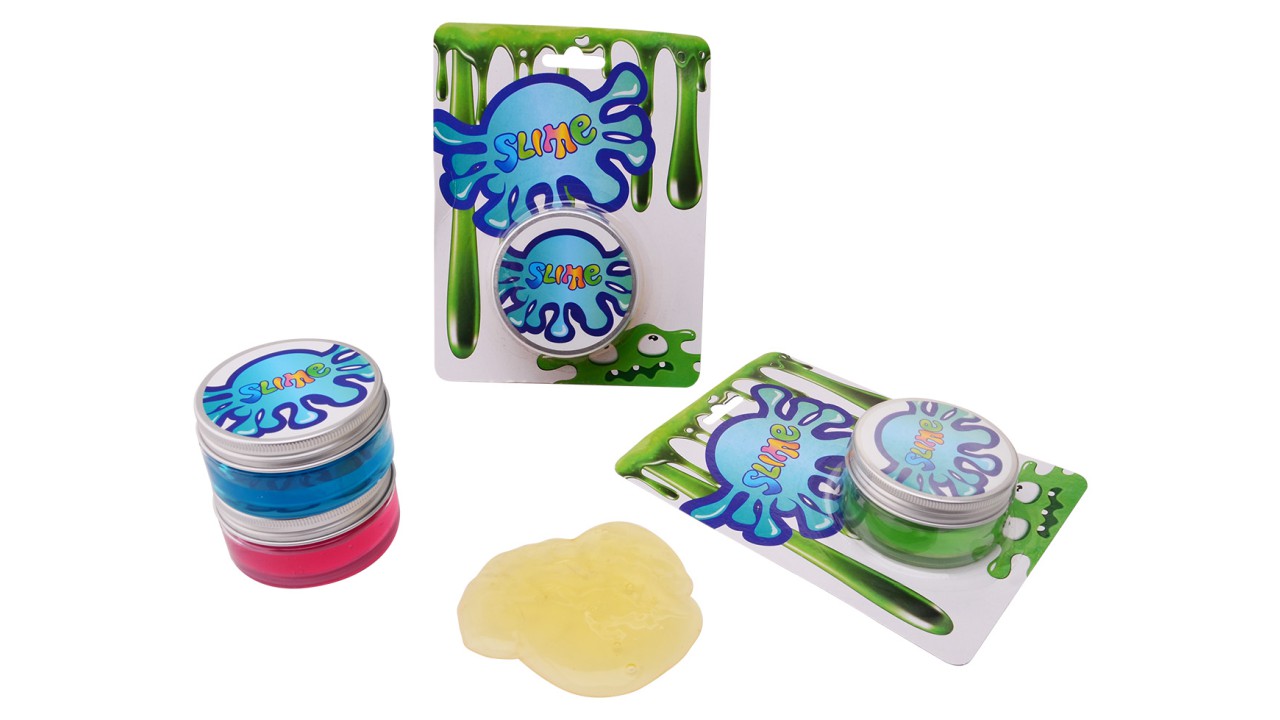 Slijm in potje op kaart 60 gr 4 ass24409