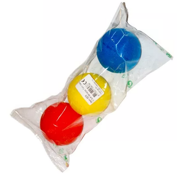 3 foam bal 70mm gl/bl/rd in verp.