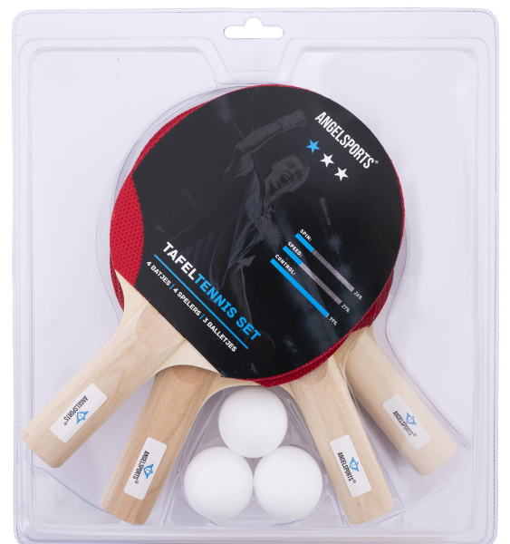 4 tafeltennisbats en 3 ballen 040209
