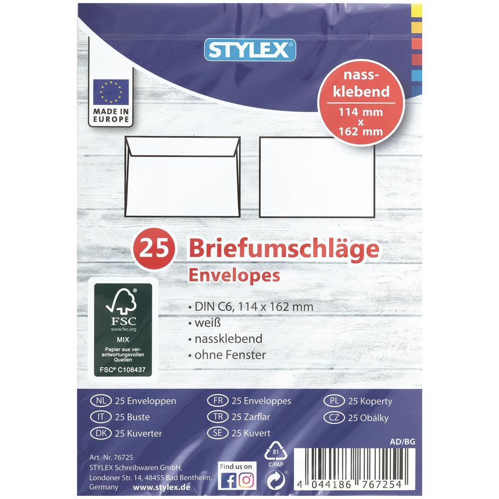 25 envelop C6 114x162mm Stylex 76725