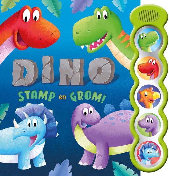 Rebo Dino Stamp en Grom 5 geluidenboek