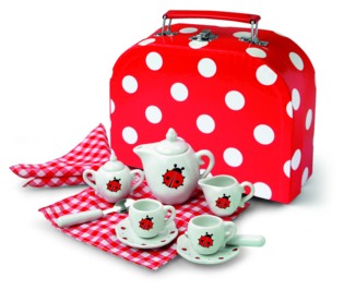 Theeset porselein in polkad.koffer 36362