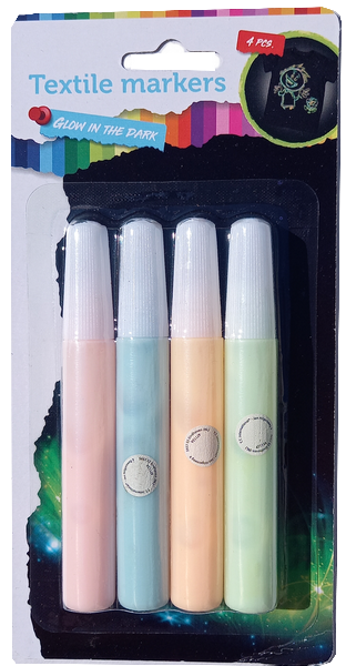 4 Textielstiften Glow in te dark 47113A