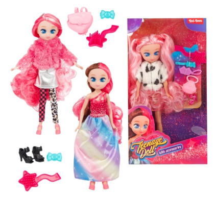 Tienerpop curly hair 23 cm. 3ass..04221Z