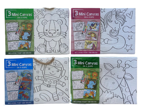 3 Mini canvas schilderijset 4 assorti