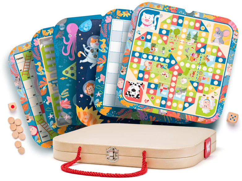 Woody 7 spellen in houten koffer 92144